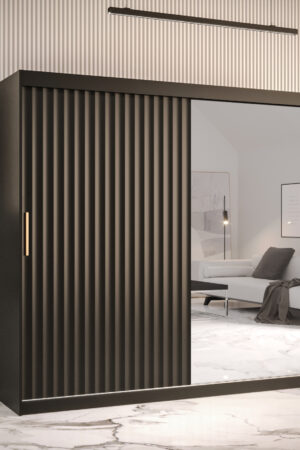 Šatní skříň Abi Riflo Wave 2 v černé barvě se zrcadlem