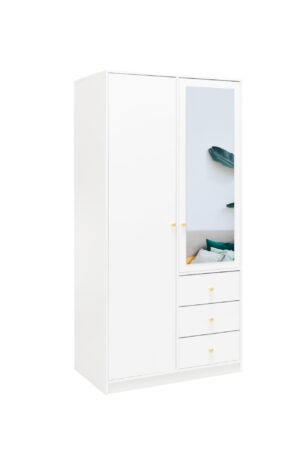 Bílá šatní skříň Siena D2 s zrcadlem a zásuvkami