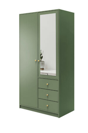 Bílá šatní skříň Siena D2 s zrcadlem a zásuvkami