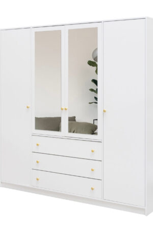 Šatní skříň Siena D4 v bílé barvě s zrcadly