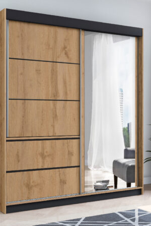 Šatní skříň Adel s bílým korpusem a zrcadlovými dveřmi