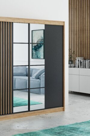 Šatní skříň Rocco s posuvnými dveřmi a zrcadlem