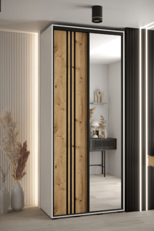 Šatní skříň Cannes 7 s bílým korpusem a dubovými dveřmi