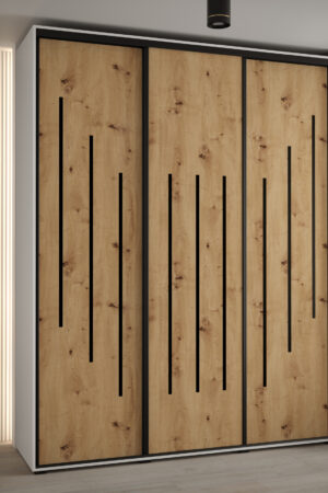 Šatní skříň Cannes 8 v bílé barvě s dubovými dveřmi