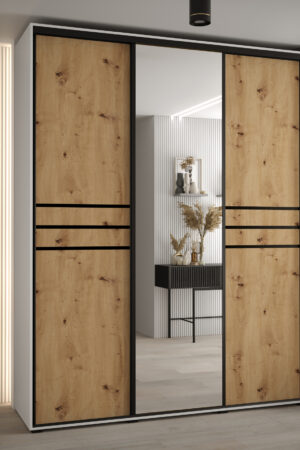 Šatní skříň Cannes 11 s bílým korpusem a dubovými dveřmi