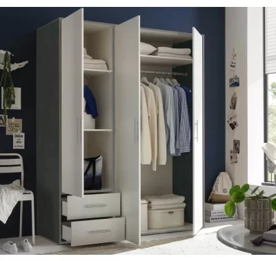 Šatní skříň Valencia 155 cm šedý kov bílá