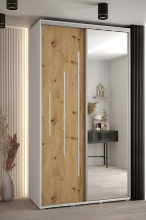 Šatní skříň Cannes 13 s bílým korpusem a dubovými dveřmi