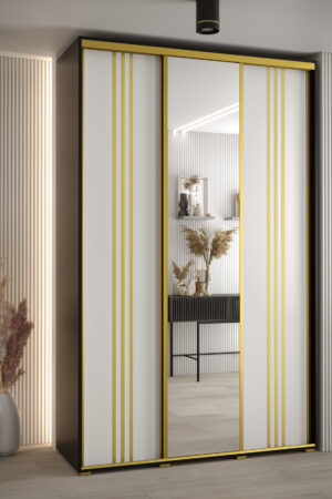 Šatní skříň Cannes 7 s bílým korpusem a dubovými dveřmi