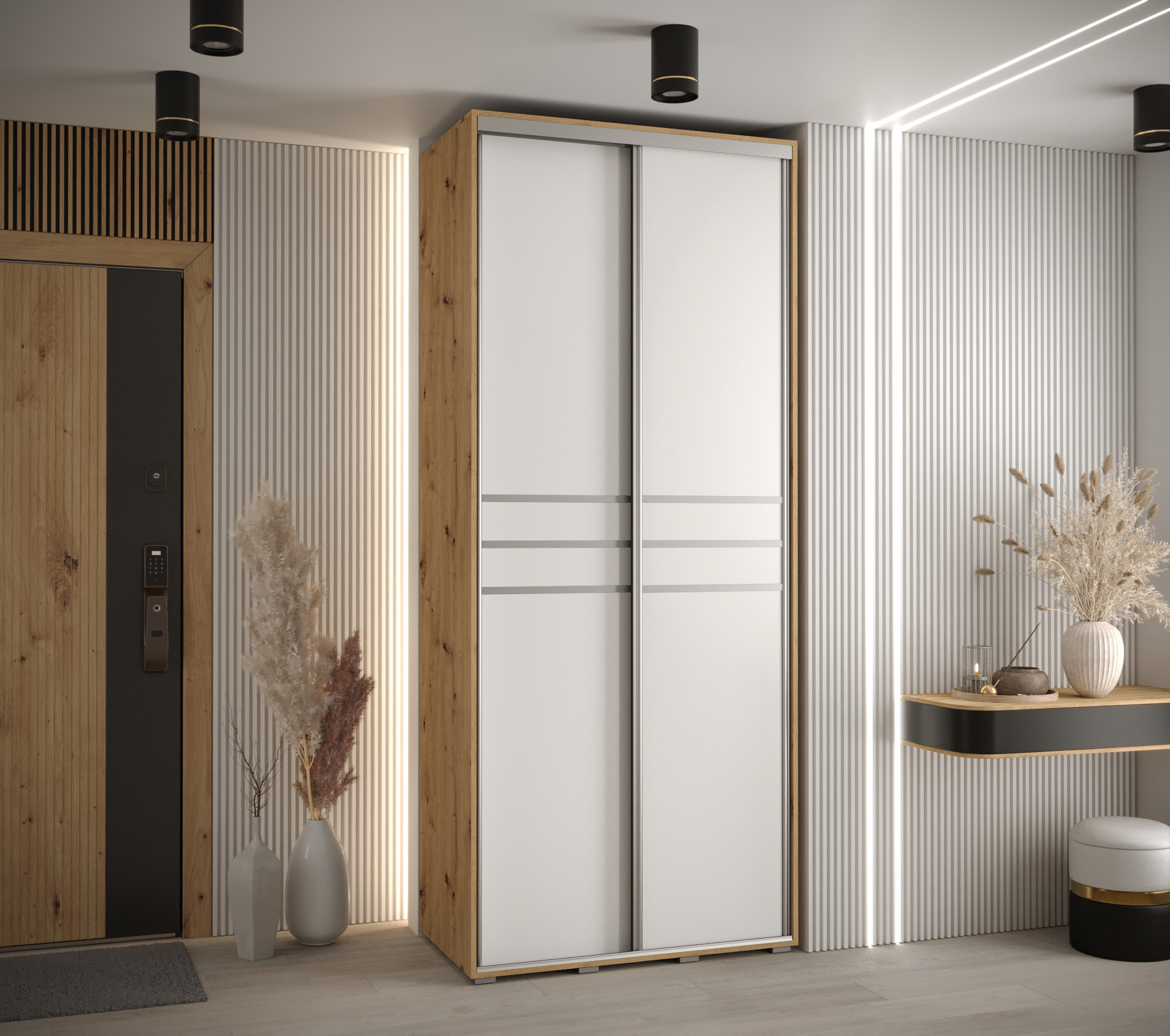 Šatní skříň Cannes 10 - Bílá, 100 cm, Dub Artisan