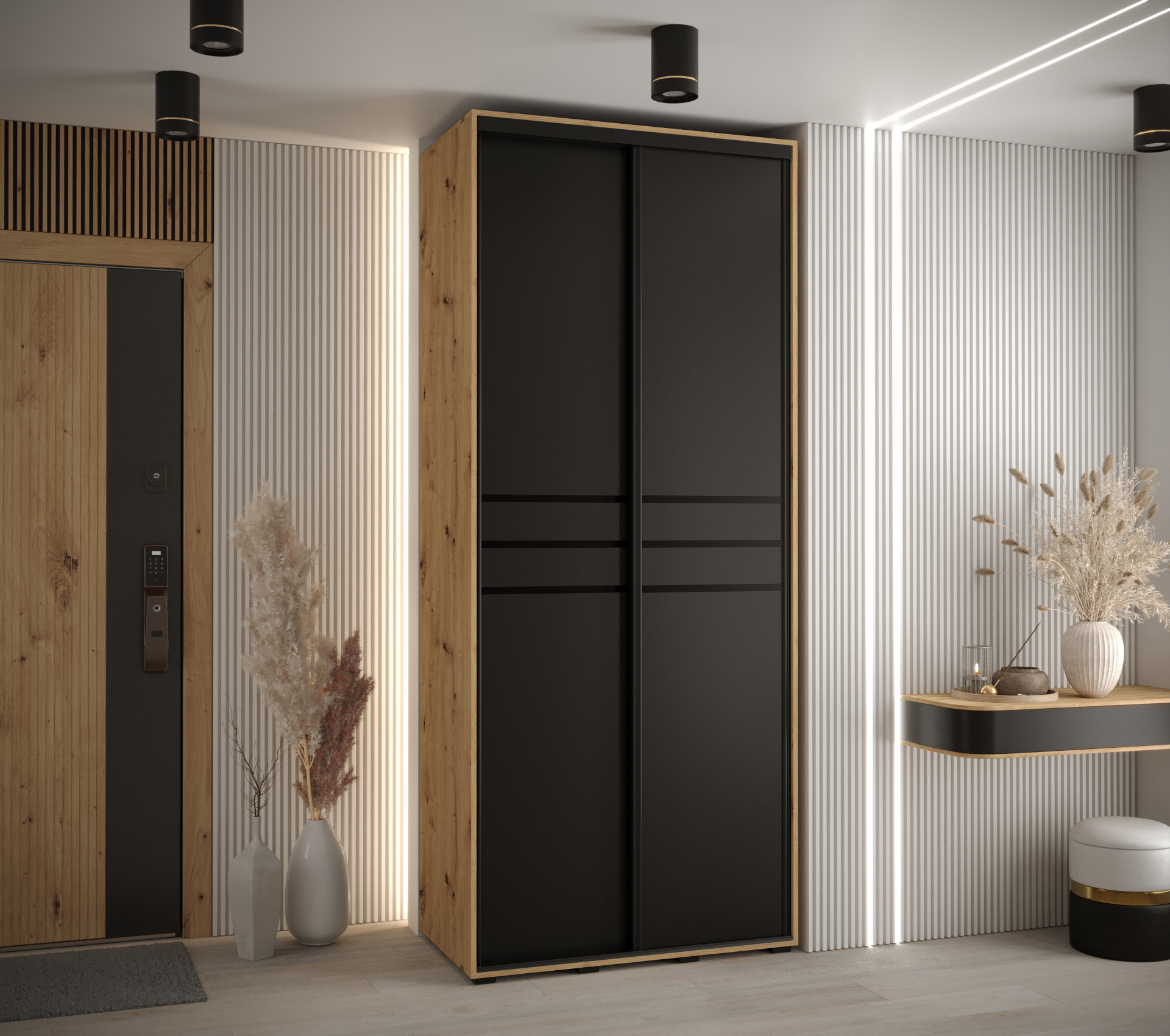 Šatní skříň Cannes 10 - Bílá, 100 cm, Dub Artisan