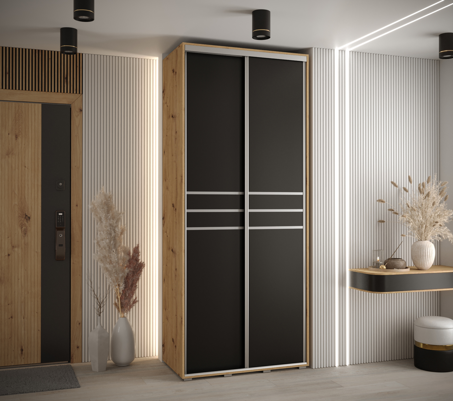 Šatní skříň Cannes 10 - Bílá, 100 cm, Dub Artisan