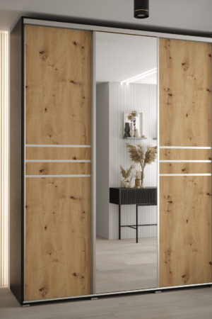 Šatní skříň Cannes 11 s bílým korpusem a dubovými dveřmi