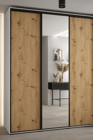 Šatní skříň Davos 3 s bílým korpusem a dubovými dveřmi