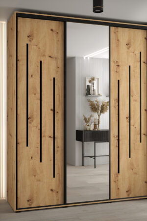 Šatní skříň Davos 9 s bílým korpusem a dubovými dveřmi