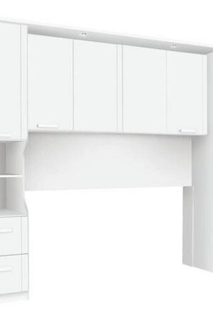 Bílý nástavec nad postel s osvětlením a úložným prostorem