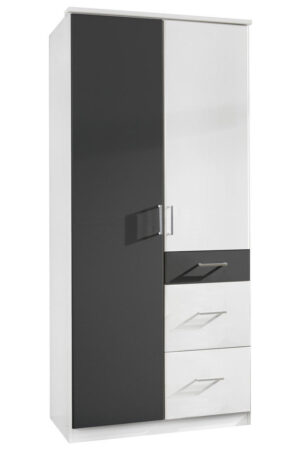 Šatní skříň s otočnými dveřmi v grafitové a bílé barvě