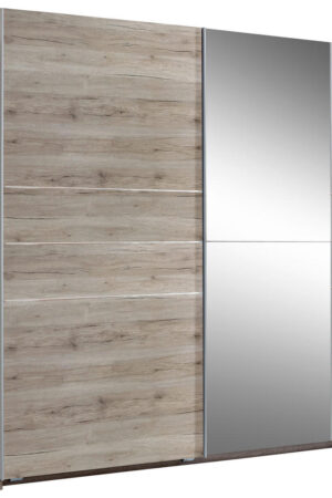 Bílá šatní skříň se zrcadlem a dekorací dub San Remo