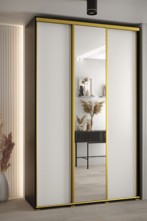 Šatní skříň Davos 3 s bílým korpusem a dubovými dveřmi.