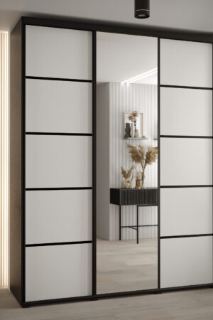 Šatní skříň Davos 5 v bílé barvě s dubovými dveřmi