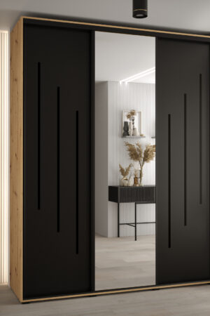 Šatní skříň Davos 9 s bílým korpusem a dub-artisan dveřmi