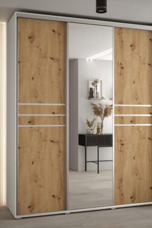 Šatní skříň Davos 11 bílá s dubovými dveřmi Artisan