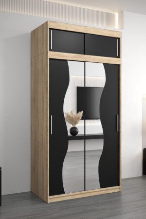 Šatní skříň Abi Mr s černými dveřmi a dubovým korpusem