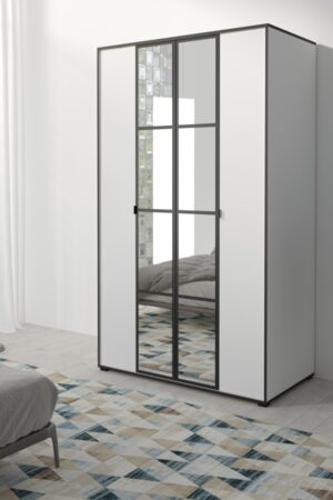 Bílá šatní skříň Oslo I s klasickými dveřmi a zrcadly