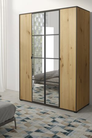 Bílá šatní skříň Oslo I s klasickými dveřmi a zrcadly