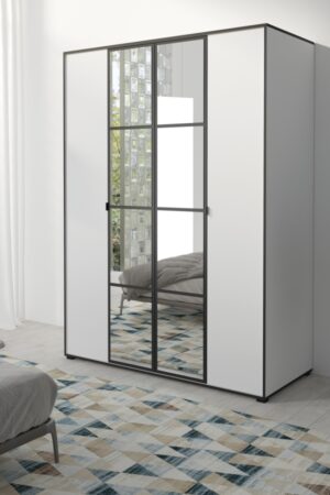 Bílá šatní skříň Oslo I s klasickými dveřmi a zrcadly