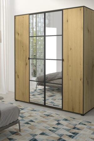 Bílá šatní skříň Oslo I s klasickými dveřmi a zrcadly