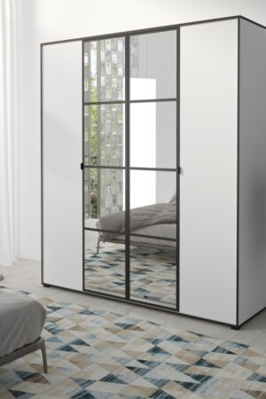 Bílá šatní skříň Oslo I s klasickými dveřmi a zrcadly