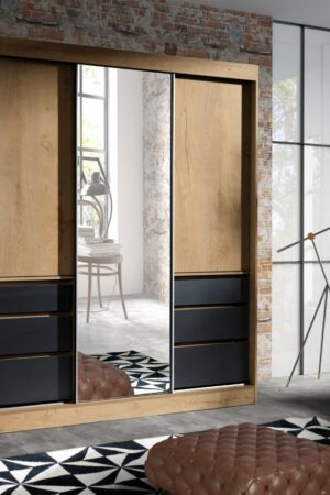 Bílá šatní skříň Haiti s posuvnými dveřmi a zrcadlem