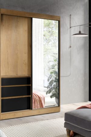 Bílá šatní skříň Haiti s posuvnými dveřmi a zrcadlem