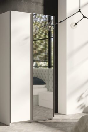 Bílá šatní skříň Rick s posuvnými dveřmi a zrcadlem