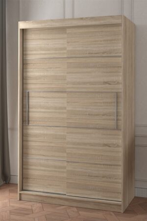 Šatní skříň Neomi 06 v bílé barvě s dubovými dveřmi