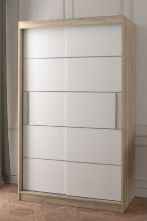 Šatní skříň Neomi 06 v bílé barvě s dubovými dveřmi