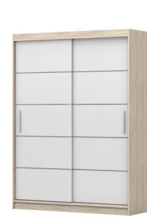 Bílá šatní skříň Vista 06 s dubovými dveřmi