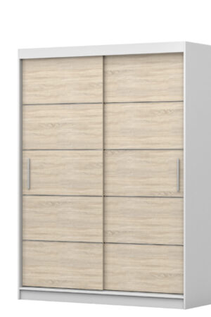 Bílá šatní skříň Vista 06 s dubovými dveřmi