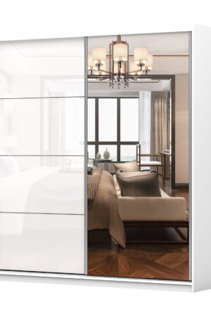 Šatní skříň Pola 35 s bílým leskem a zrcadlem