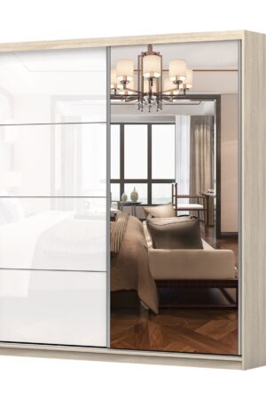 Šatní skříň Pola 35 s bílým leskem a zrcadlem