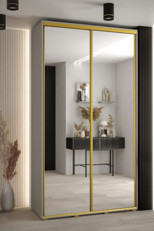 Šatní skříň Dakota 2 s zrcadlem a zlatými úchyty