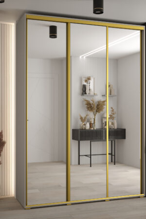 Šatní skříň Dakota 2 s zrcadlem a zlatými úchyty