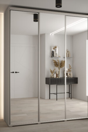 Šatní skříň Dakota 2 s zrcadlem a stříbrnými úchyty