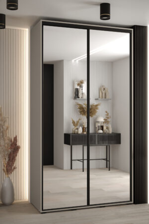 Šatní skříň Dakota 2 s černými úchyty a zrcadlem