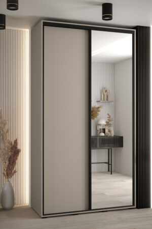 Šatní skříň Dakota 3 s černými úchyty a zrcadlem