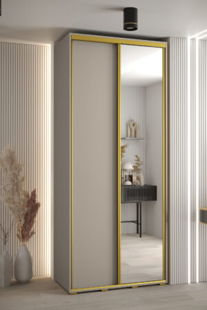 Šatní skříň Dakota 3 s zrcadlem a zlatými úchyty