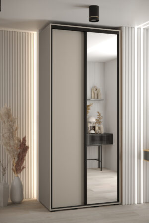 Šatní skříň Dakota 3 s černými úchyty a zrcadlem