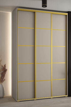 Šatní skříň Dakota 4 v kašmírové barvě se zlatými úchyty.