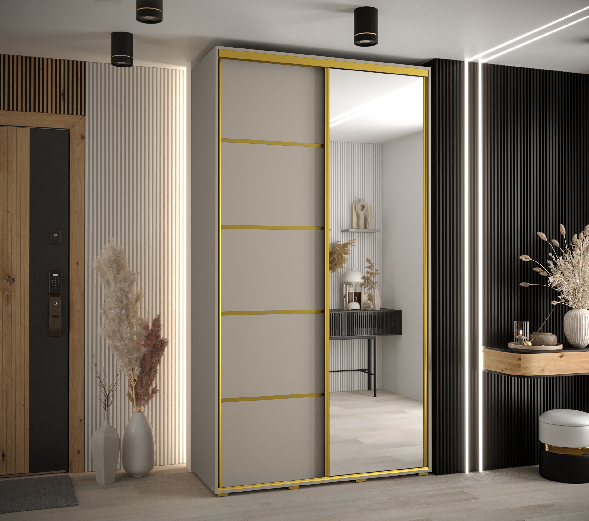 Moderní šatní skříň Dakota 5 v kašmírové barvě