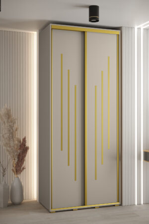 Šatní skříň Dakota 8 s kašmírovou barvou a stříbrnými úchyty.